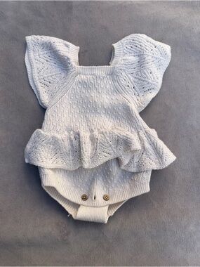 Jessica Simpson White Knit Ruffle Baby Romper